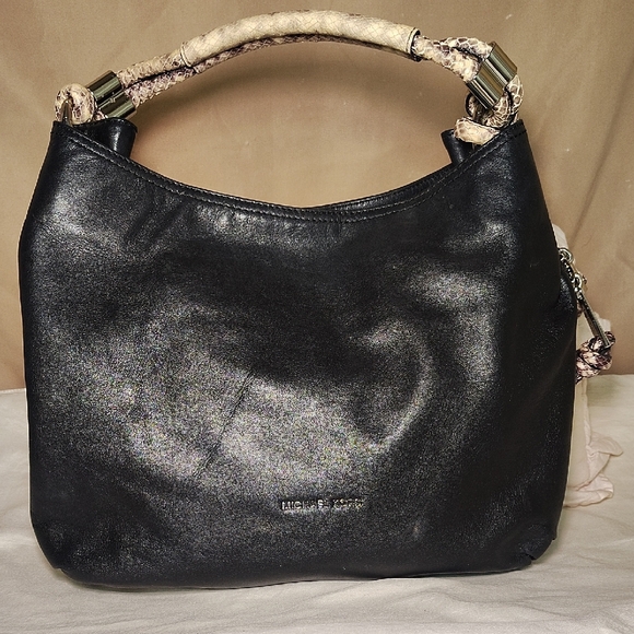 Michael Kors Black Hobo Bag with Snake Print Handle - Picture 1 of 14